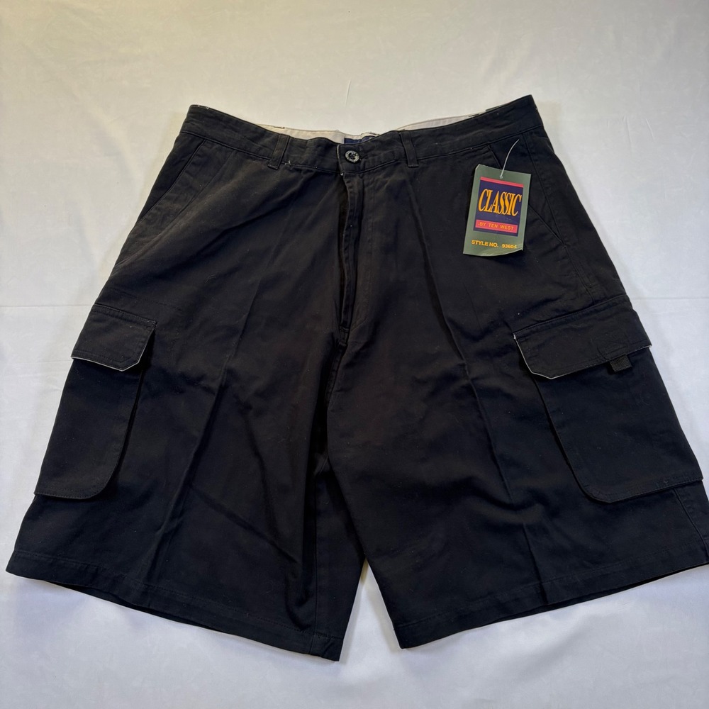 Classic By Ten West Mens Black Cotton Cargo Shorts Style 93604 NWT Size 36